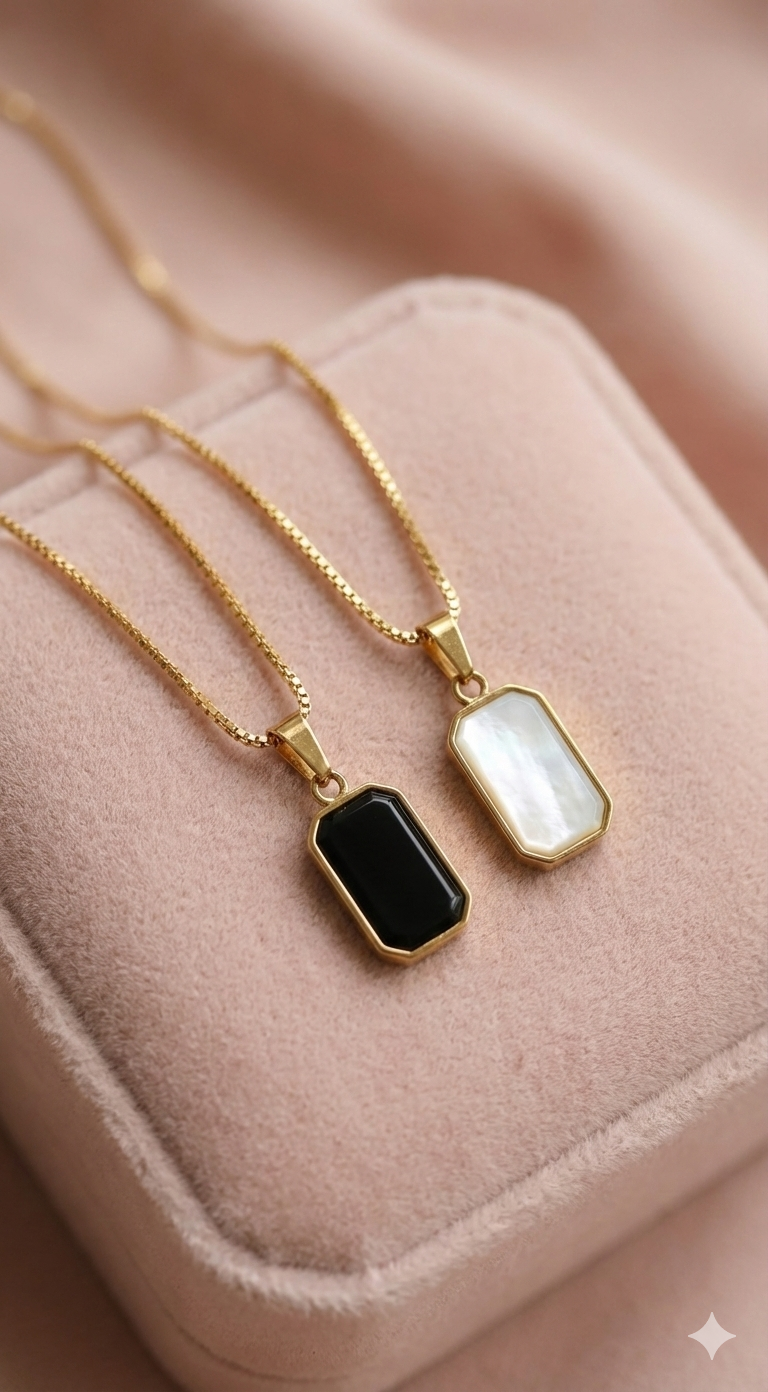 Two-Way Rectangle Pendant Necklace-Reversible Gold Necklace
