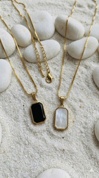Two-Way Rectangle Pendant Necklace-Reversible Gold Necklace