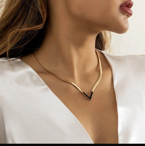 V Shape Necklace for Women - Gold Chevron Pendant Necklace