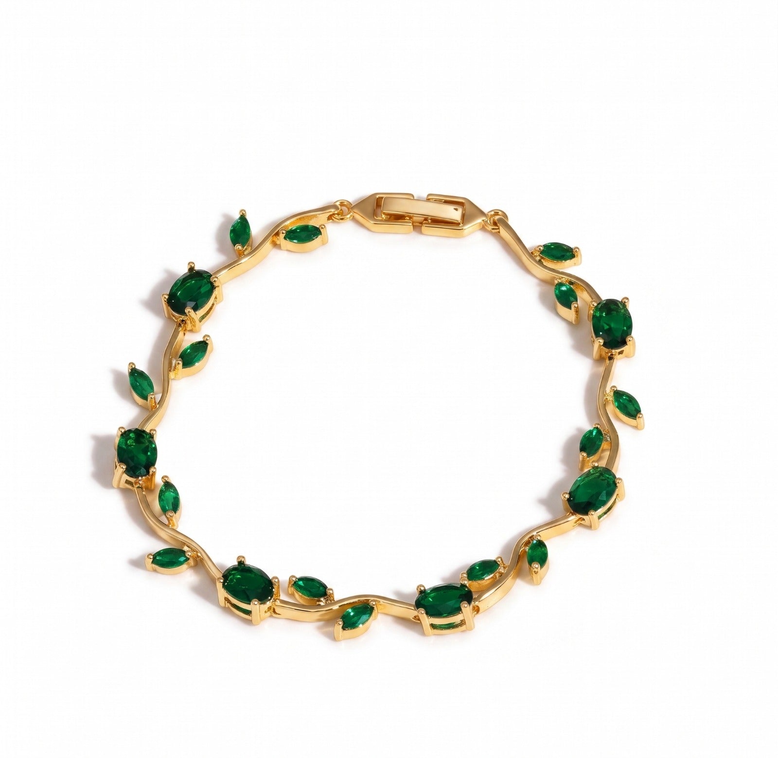 Emerald Green Stone Bracelet | Gold Green CZ Tennis Bracelet for Women