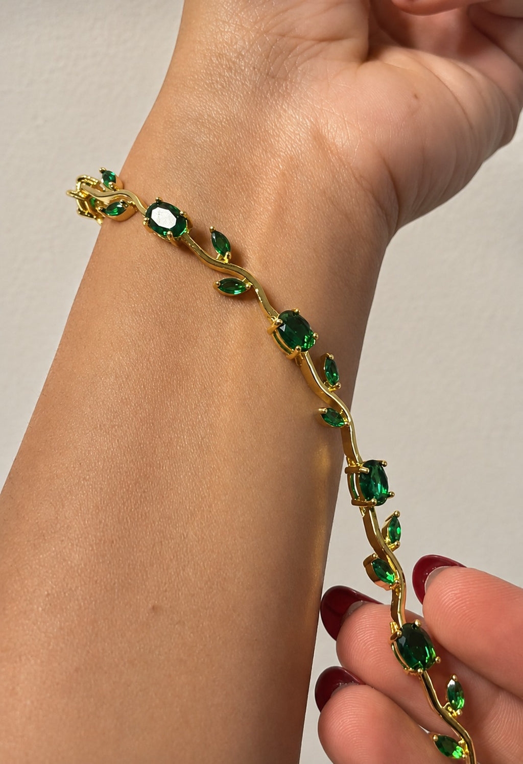Emerald Green Stone Bracelet | Gold Green CZ Tennis Bracelet for Women