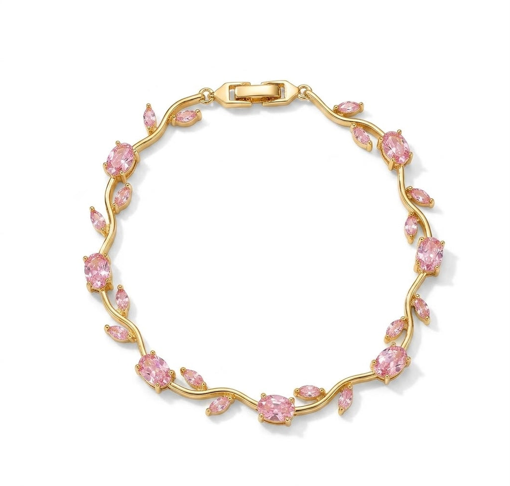 Pink Stone Tennis Bracelet | Gold Pink CZ Bracelet for Women