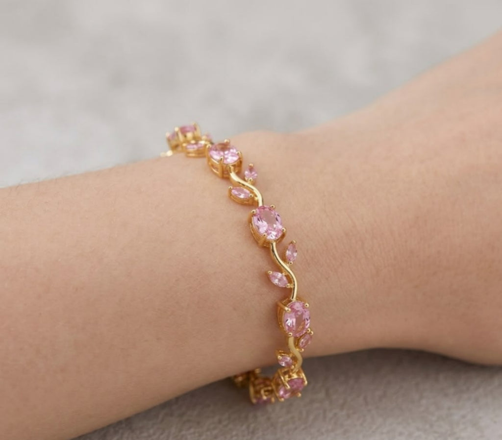 Pink Stone Tennis Bracelet | Gold Pink CZ Bracelet for Women