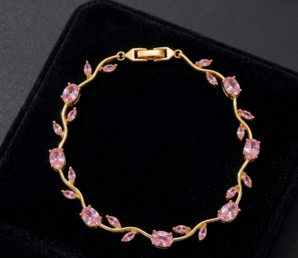 Pink Stone Tennis Bracelet | Gold Pink CZ Bracelet for Women