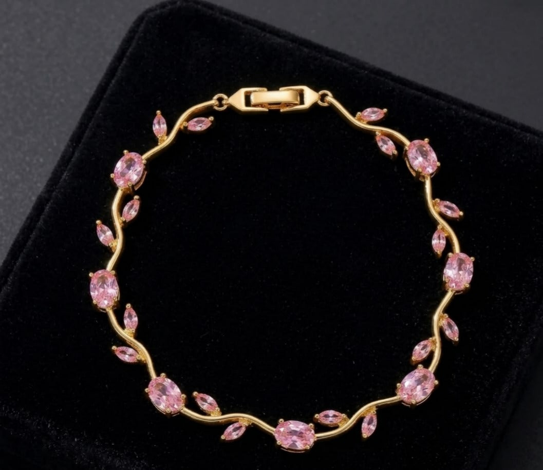 Pink Stone Tennis Bracelet | Gold Pink CZ Bracelet for Women