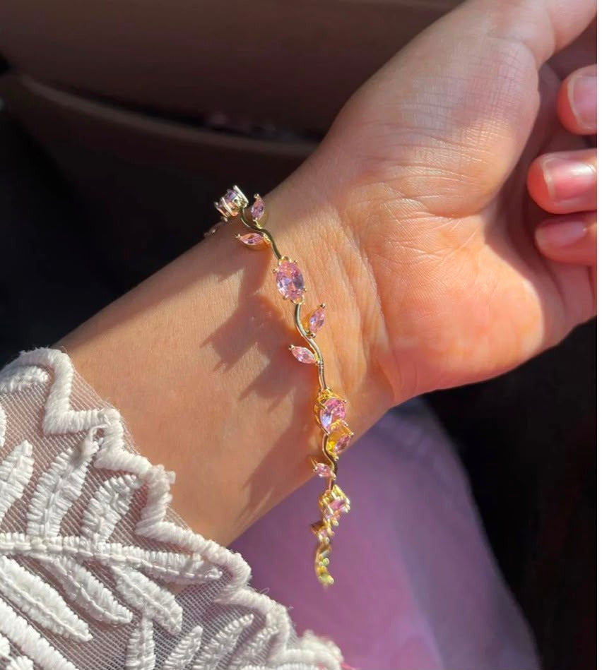 Pink Stone Tennis Bracelet | Gold Pink CZ Bracelet for Women