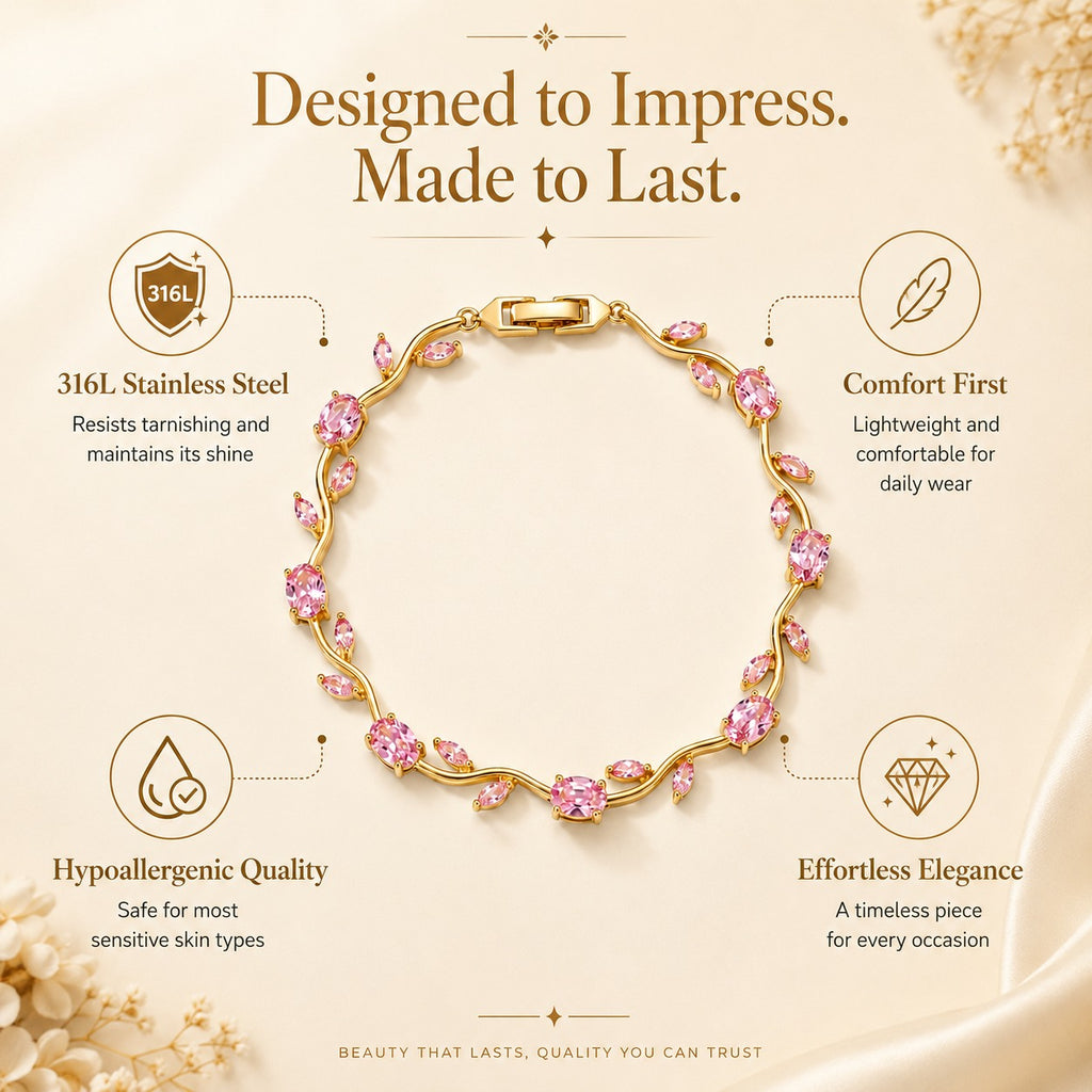 Pink Stone Tennis Bracelet | Gold Pink CZ Bracelet for Women