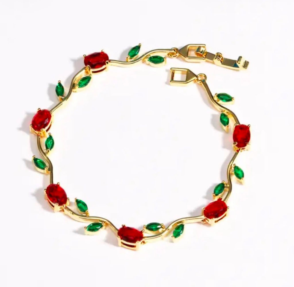 Red Green Stone Bracelet | Ruby Emerald CZ Tennis Bracelet for Women