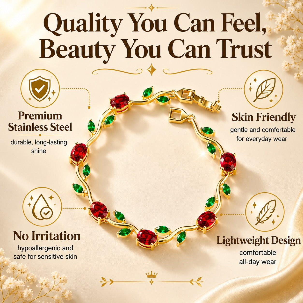 Red Green Stone Bracelet | Ruby Emerald CZ Tennis Bracelet for Women