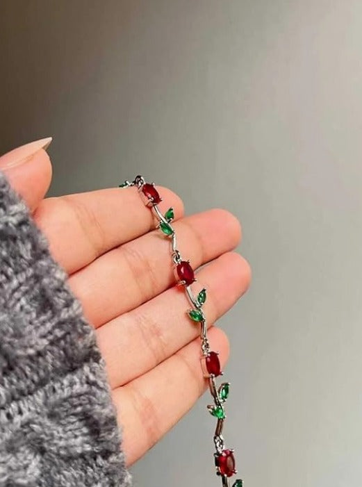 Red Green Stone Bracelet | Ruby Emerald CZ Tennis Bracelet for Women