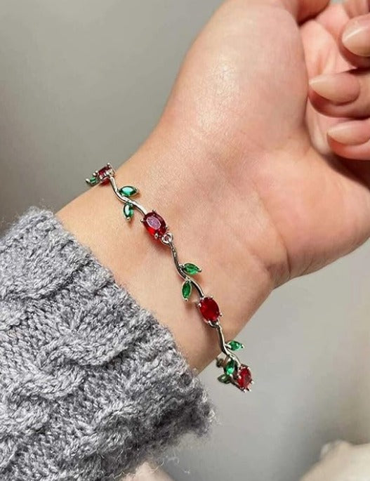 Red Green Stone Bracelet | Ruby Emerald CZ Tennis Bracelet for Women