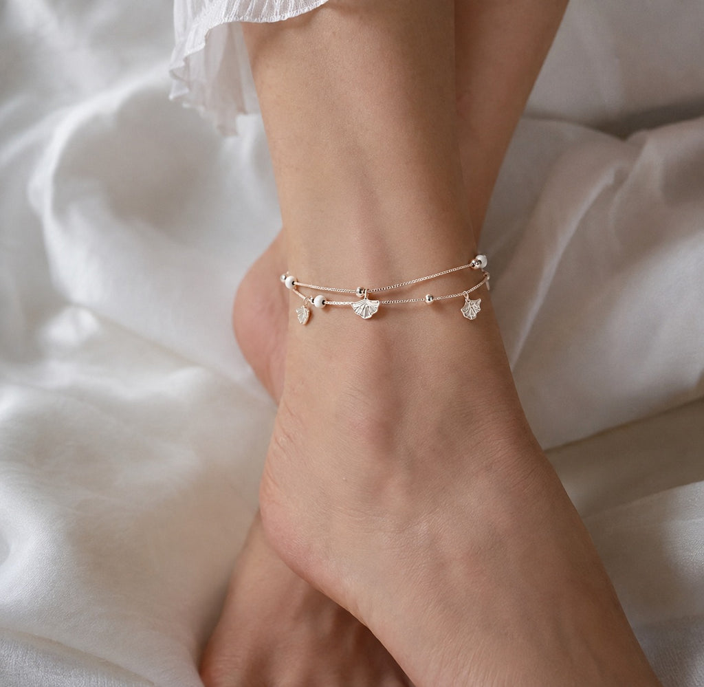 Silver Pearl Charm Anklet for Women