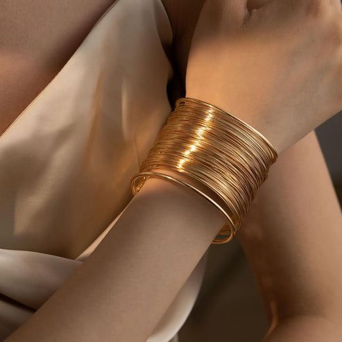 Gold Wide Cuff Bracelet for Women