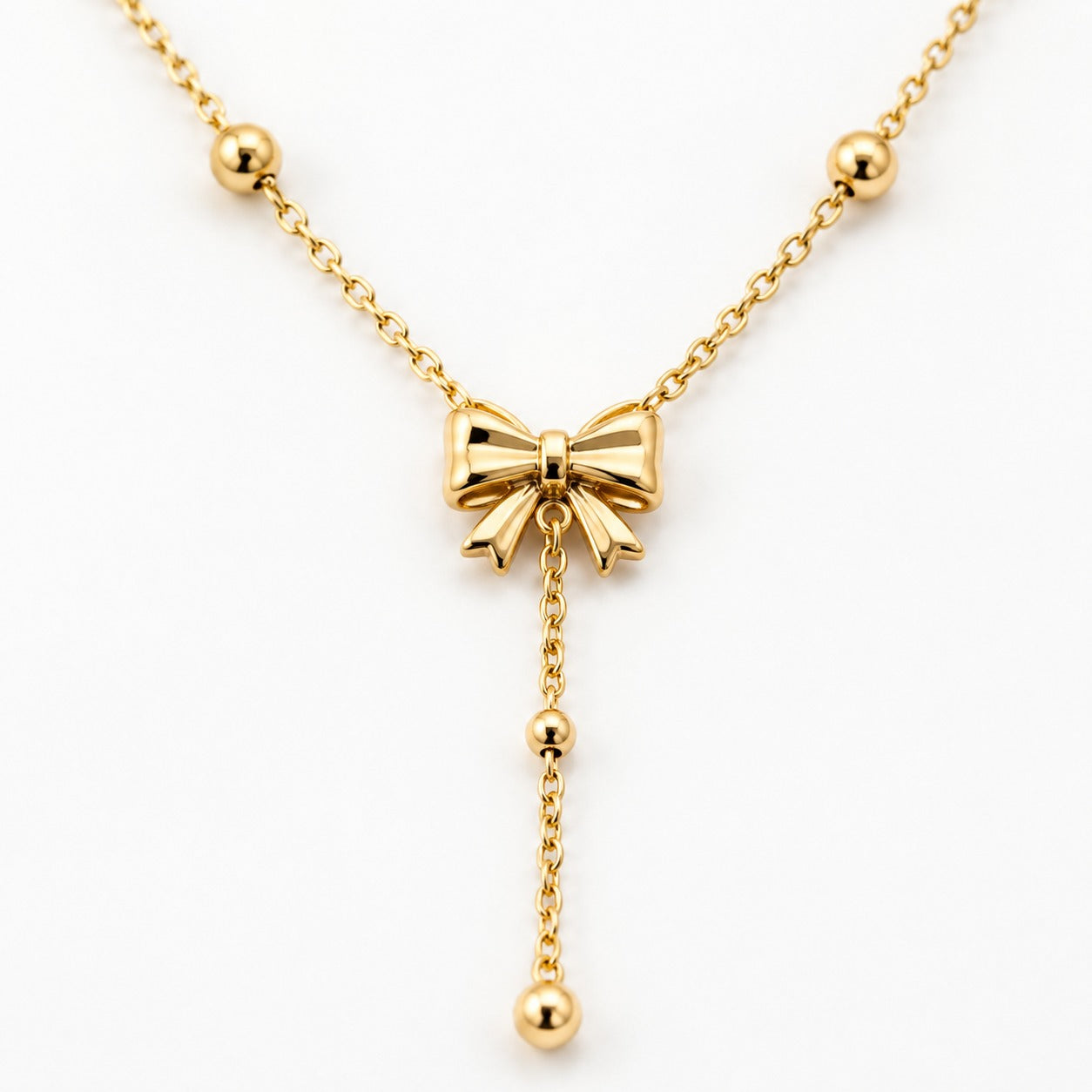 Gold Bow Pendant Necklace for Women