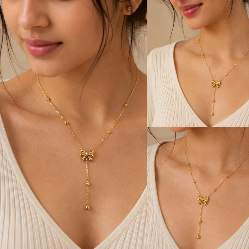 Gold Bow Pendant Necklace for Women
