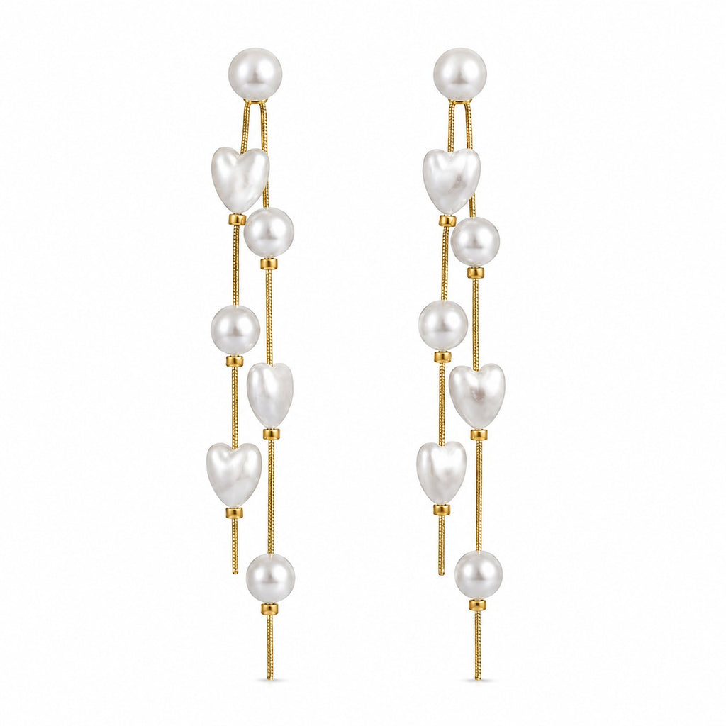 Pearl Heart Drop Earrings for Women