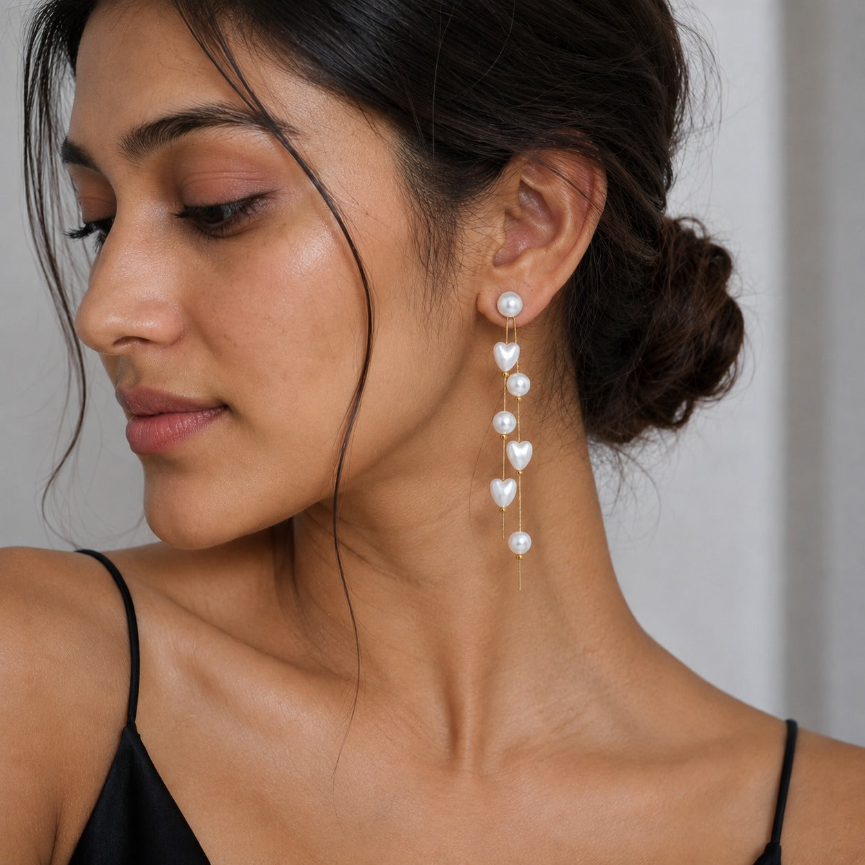 Pearl Heart Drop Earrings for Women