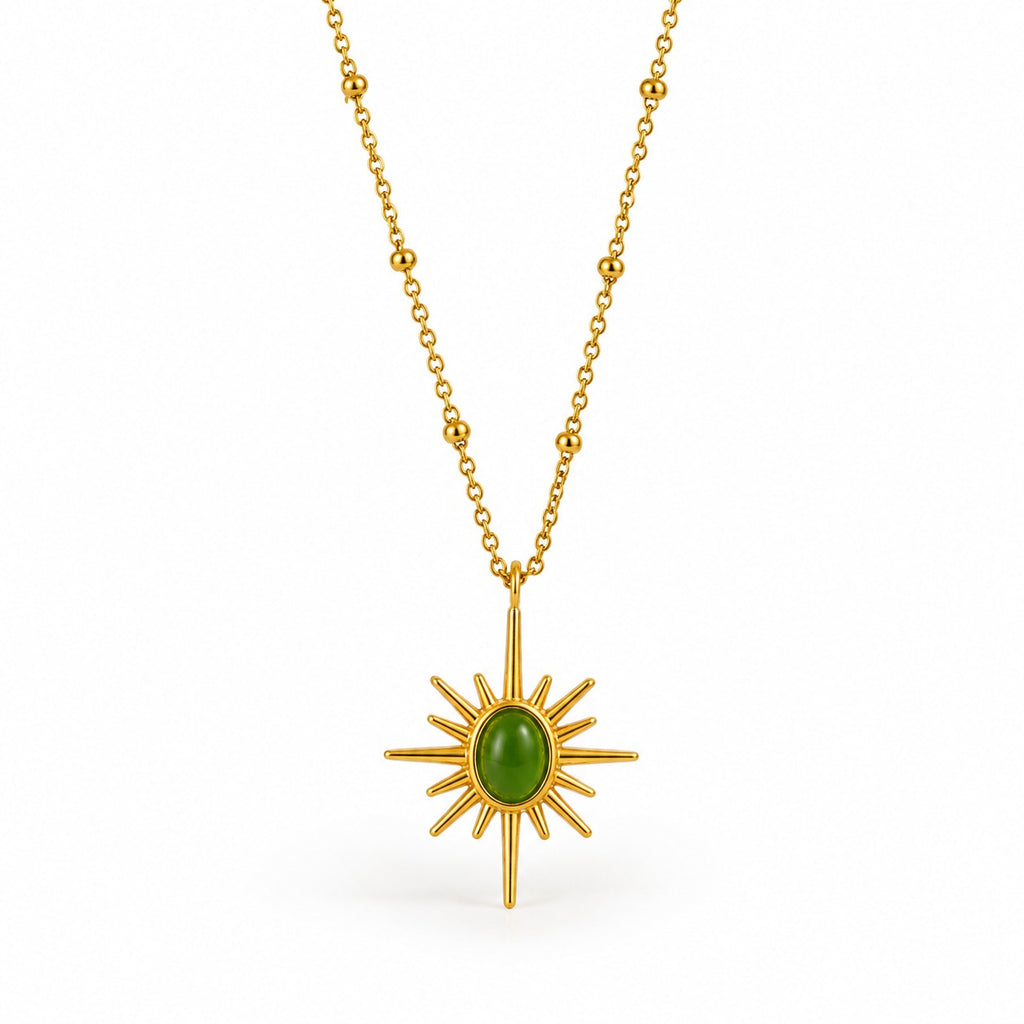 Green Sunburst Pendant Necklace for Women
