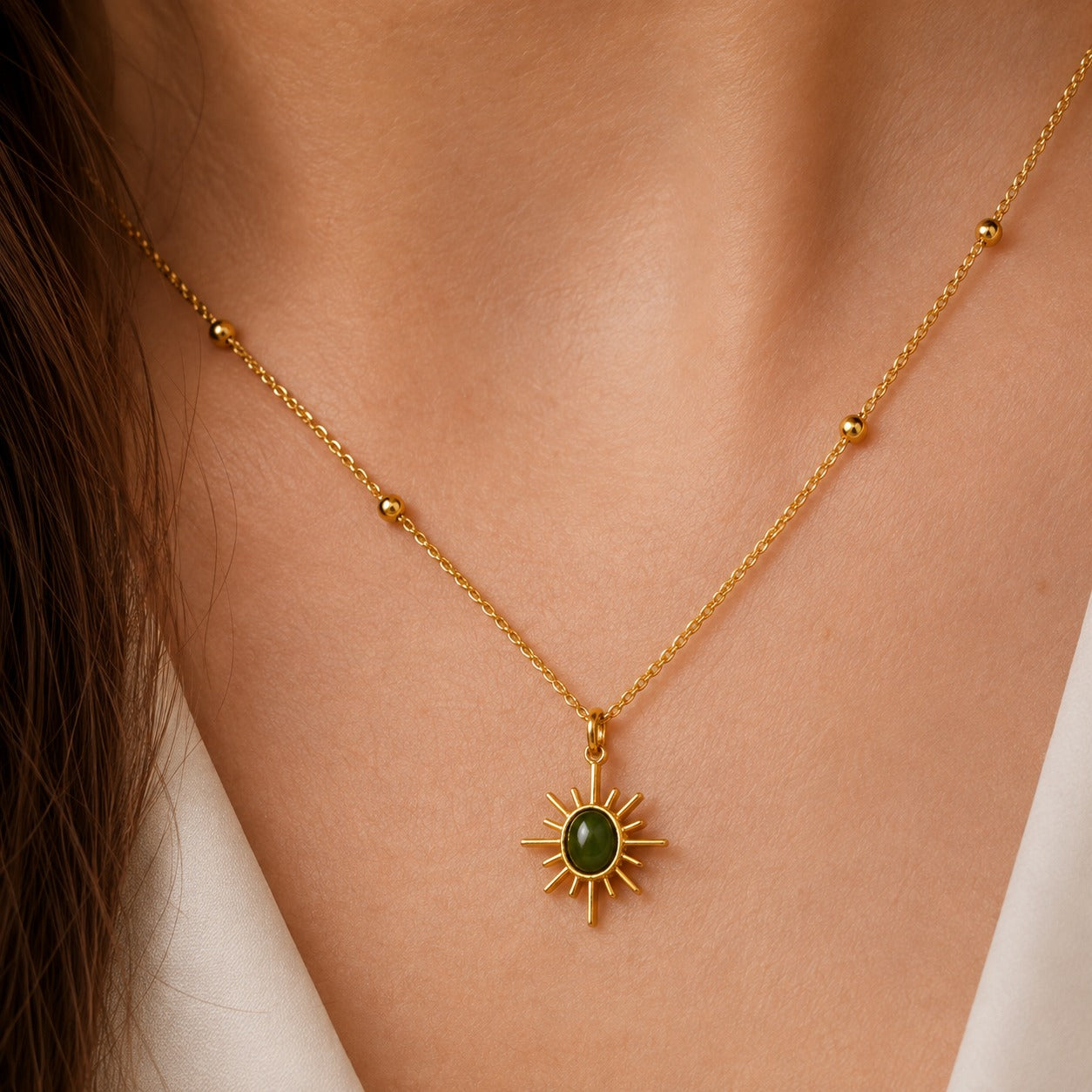 Green Sunburst Pendant Necklace for Women