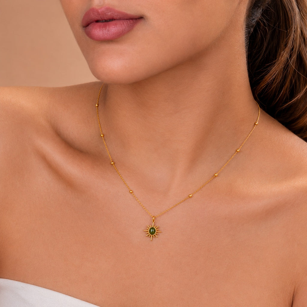 Green Sunburst Pendant Necklace for Women