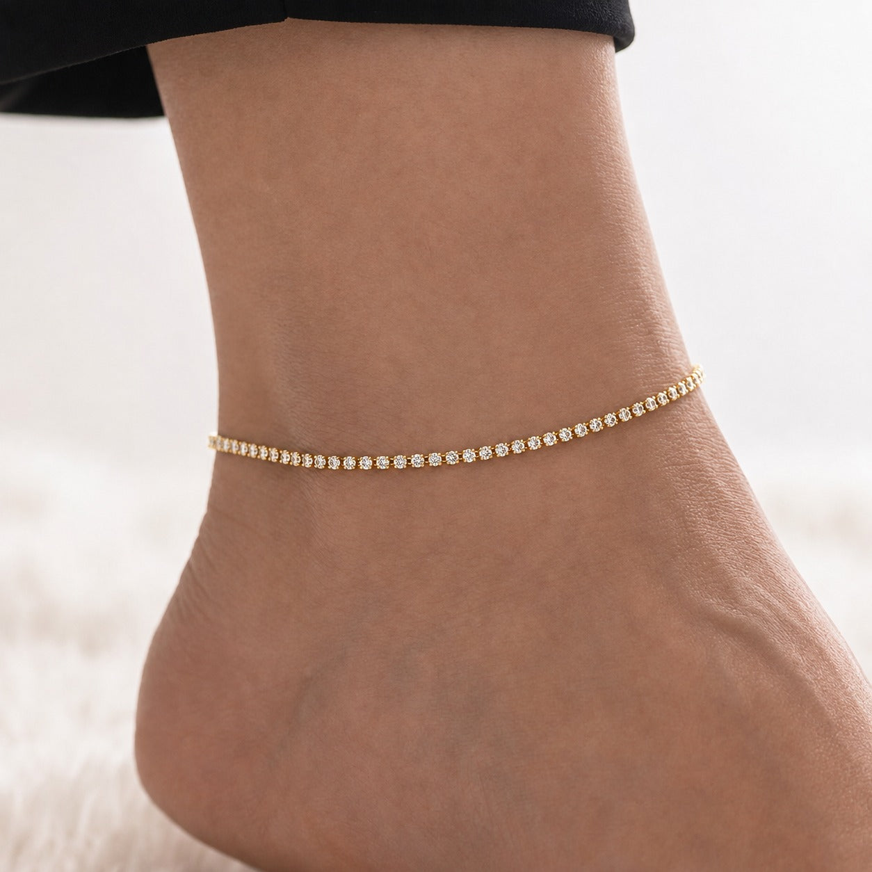 Gold Tennis Anklet for Women