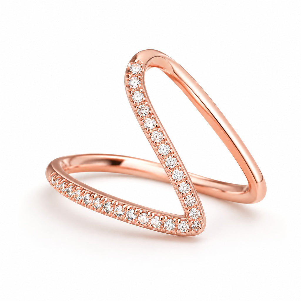 Rose Gold Plated Cubic Zirconia Curved Ring | Artificial Wishbone Band