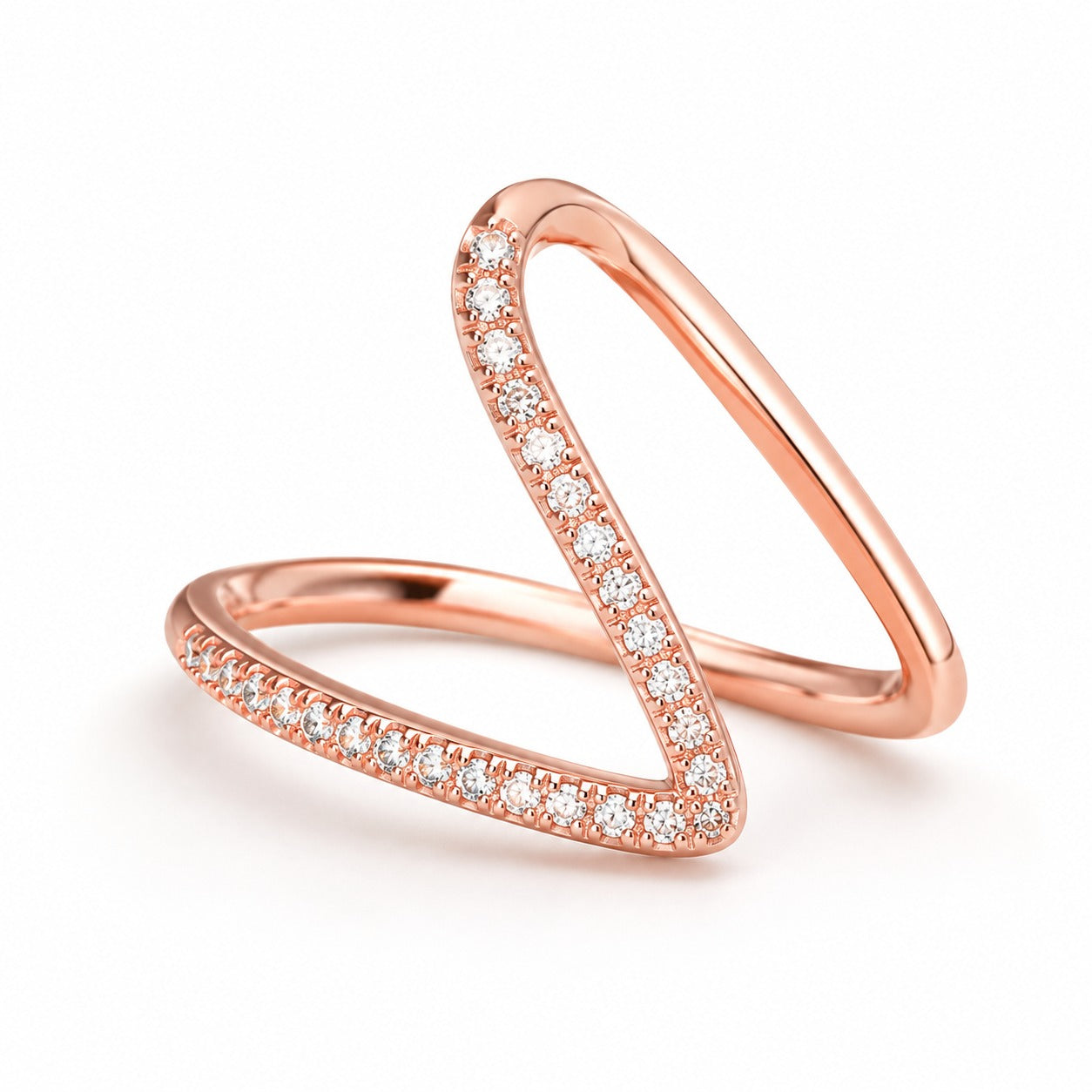 Rose Gold Plated Cubic Zirconia Curved Ring | Artificial Wishbone Band