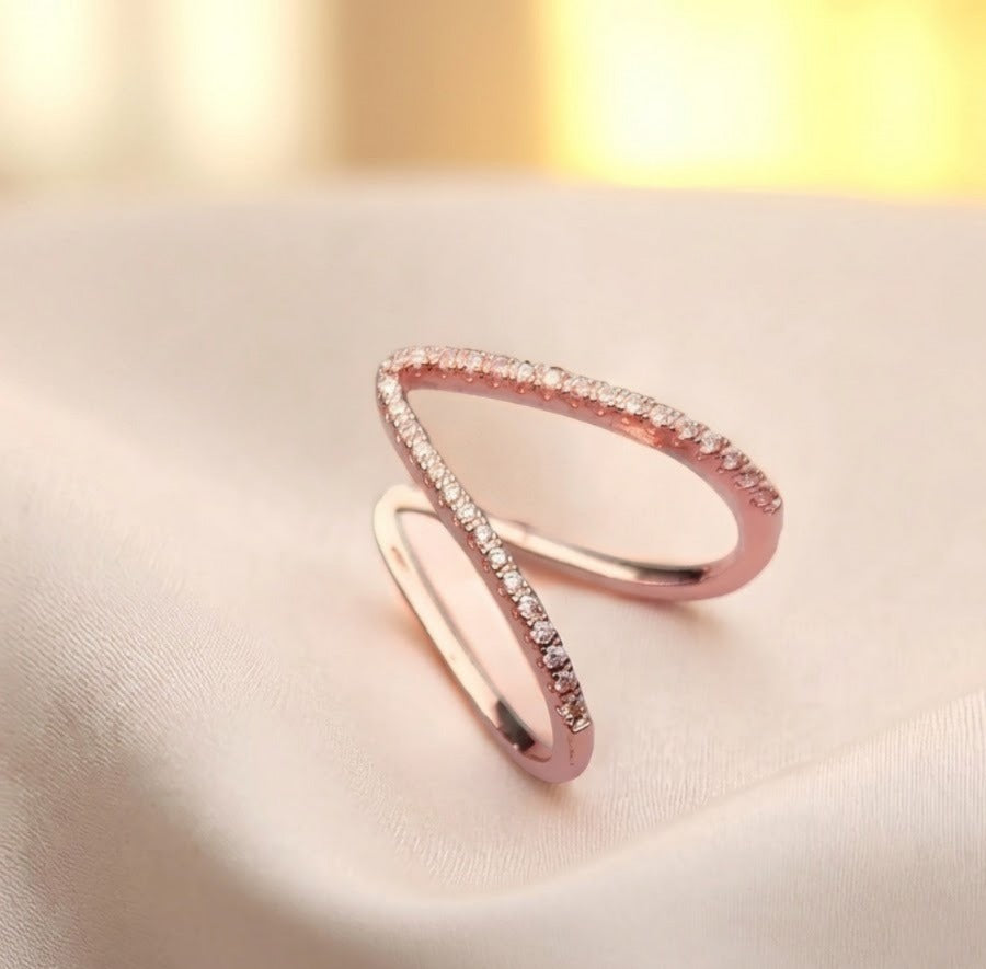 Rose Gold Plated Cubic Zirconia Curved Ring | Artificial Wishbone Band