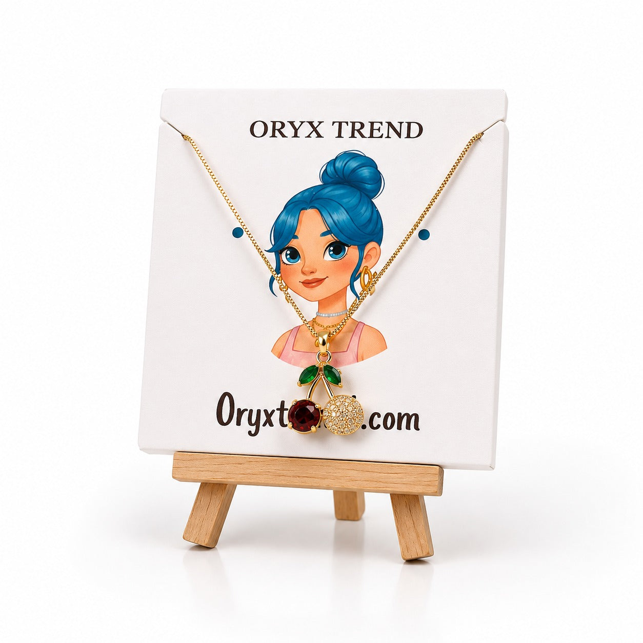 Gold Cherry Pendant Necklace for Women