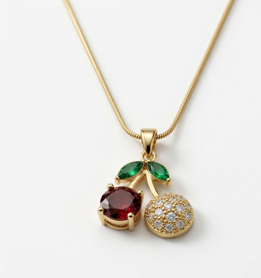 Gold Cherry Pendant Necklace for Women