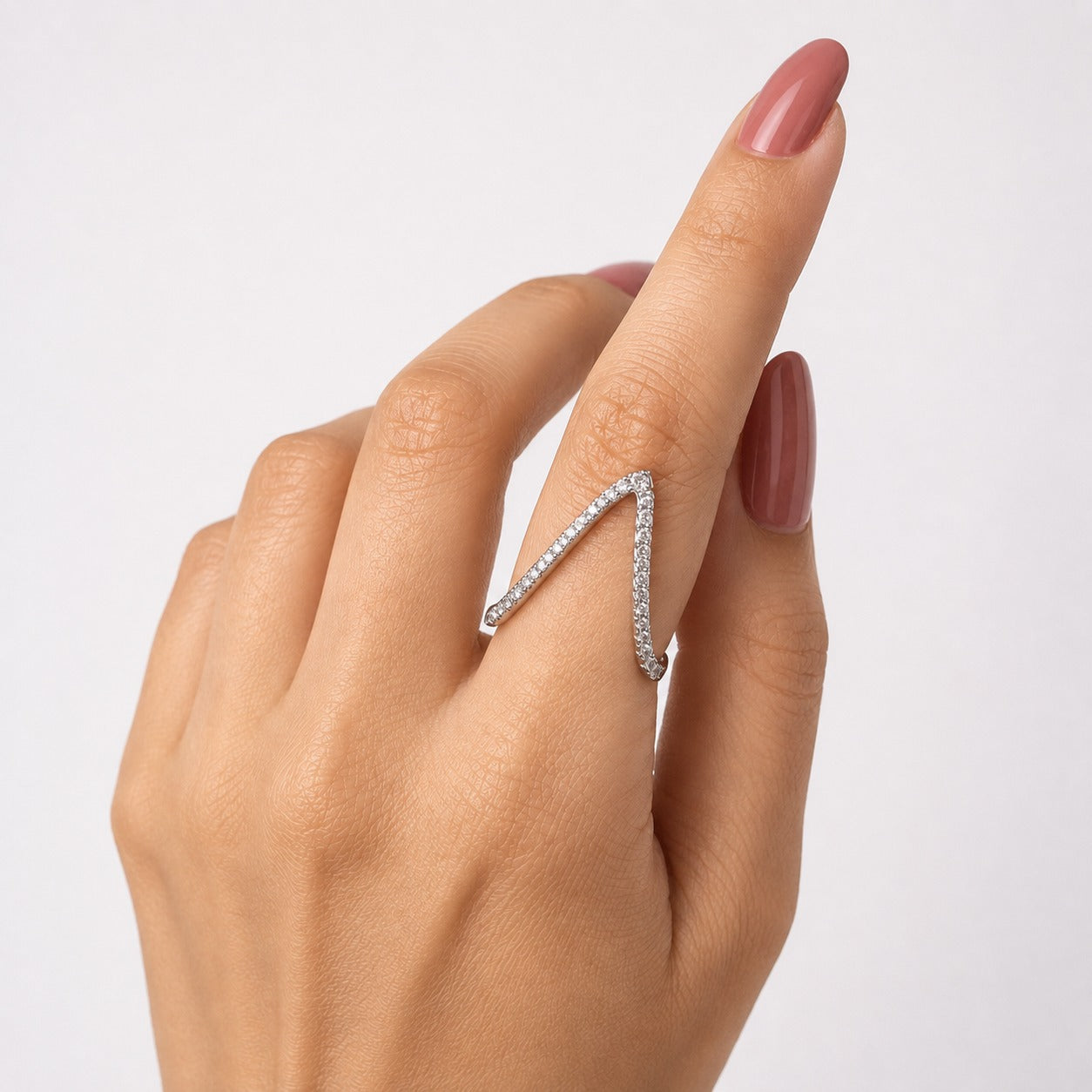 Silver Diamond Deep V Ring – Trendy Chevron Statement Band