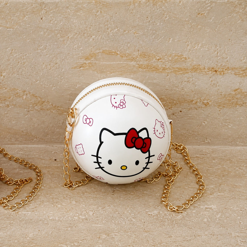 Cute Round Cartoon Kitty Sling Bag – Chain Strap Mini Crossbody Purse
