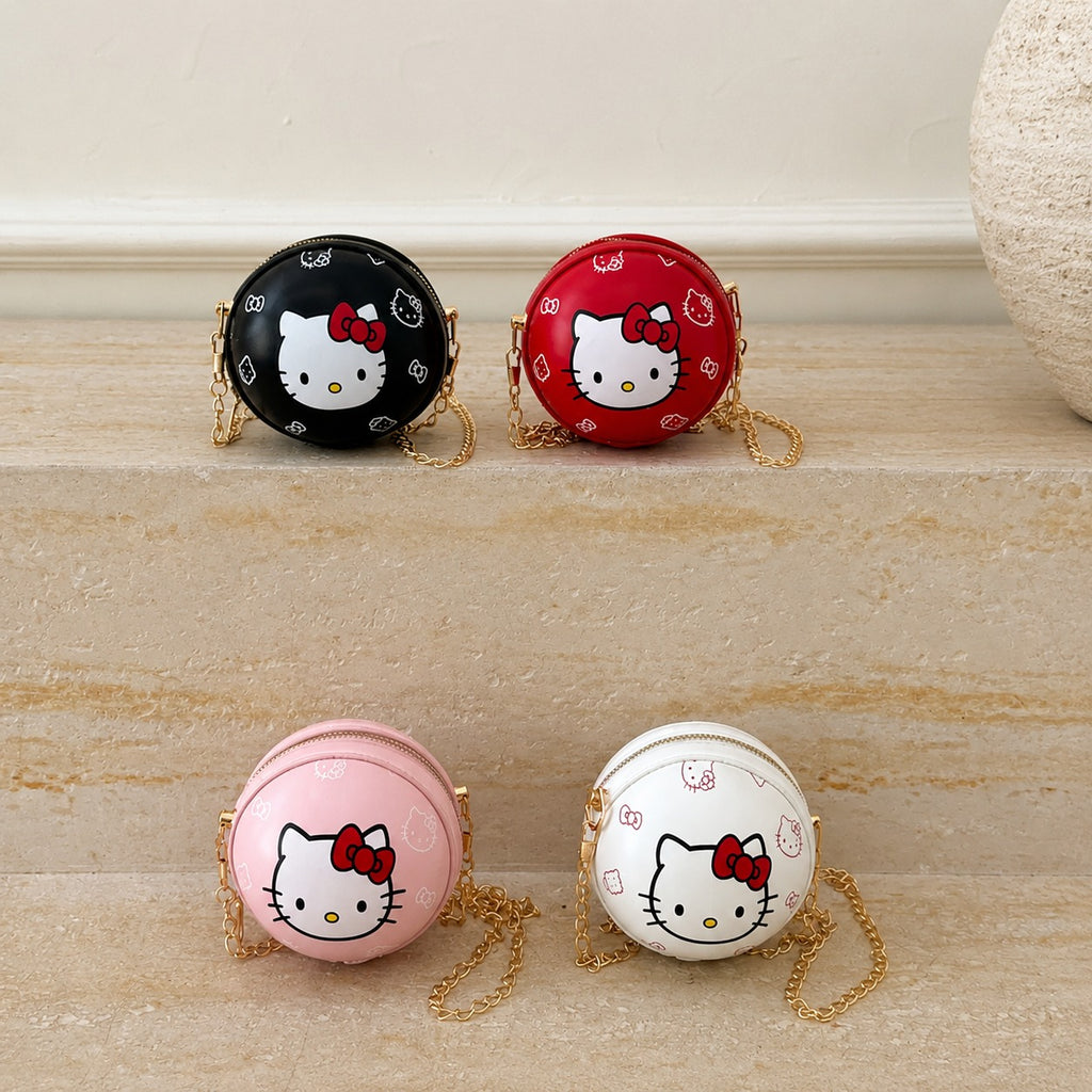 Cute Round Cartoon Kitty Sling Bag – Chain Strap Mini Crossbody Purse