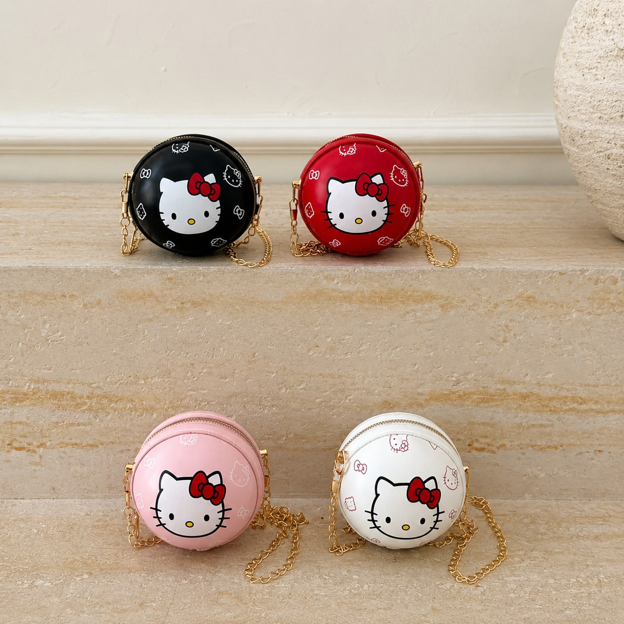 Cute Round Cartoon Kitty Sling Bag – Chain Strap Mini Crossbody Purse