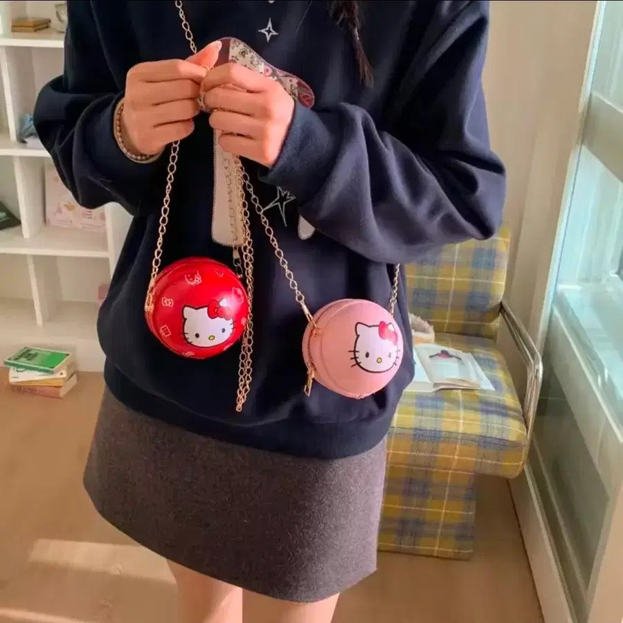 Cute Round Cartoon Kitty Sling Bag – Chain Strap Mini Crossbody Purse