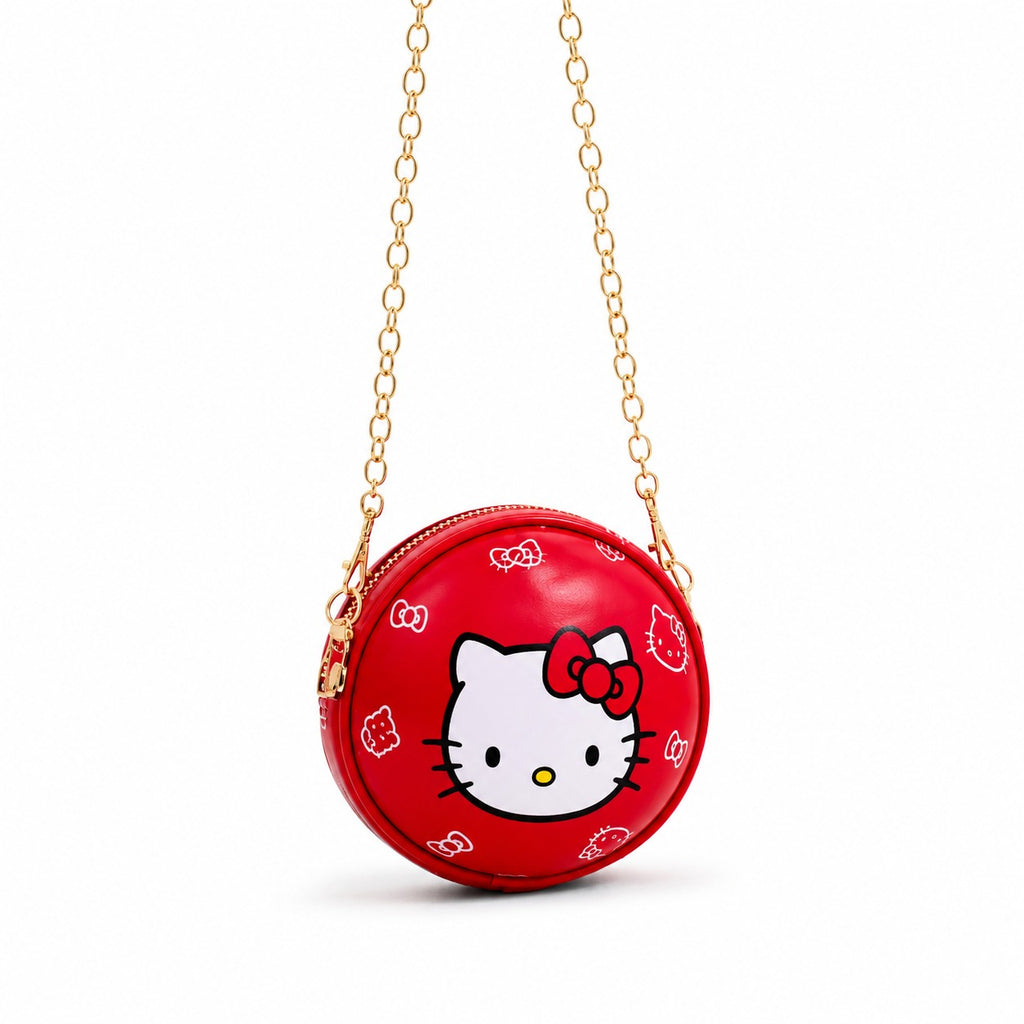 Cute Round Cartoon Kitty Sling Bag – Chain Strap Mini Crossbody Purse
