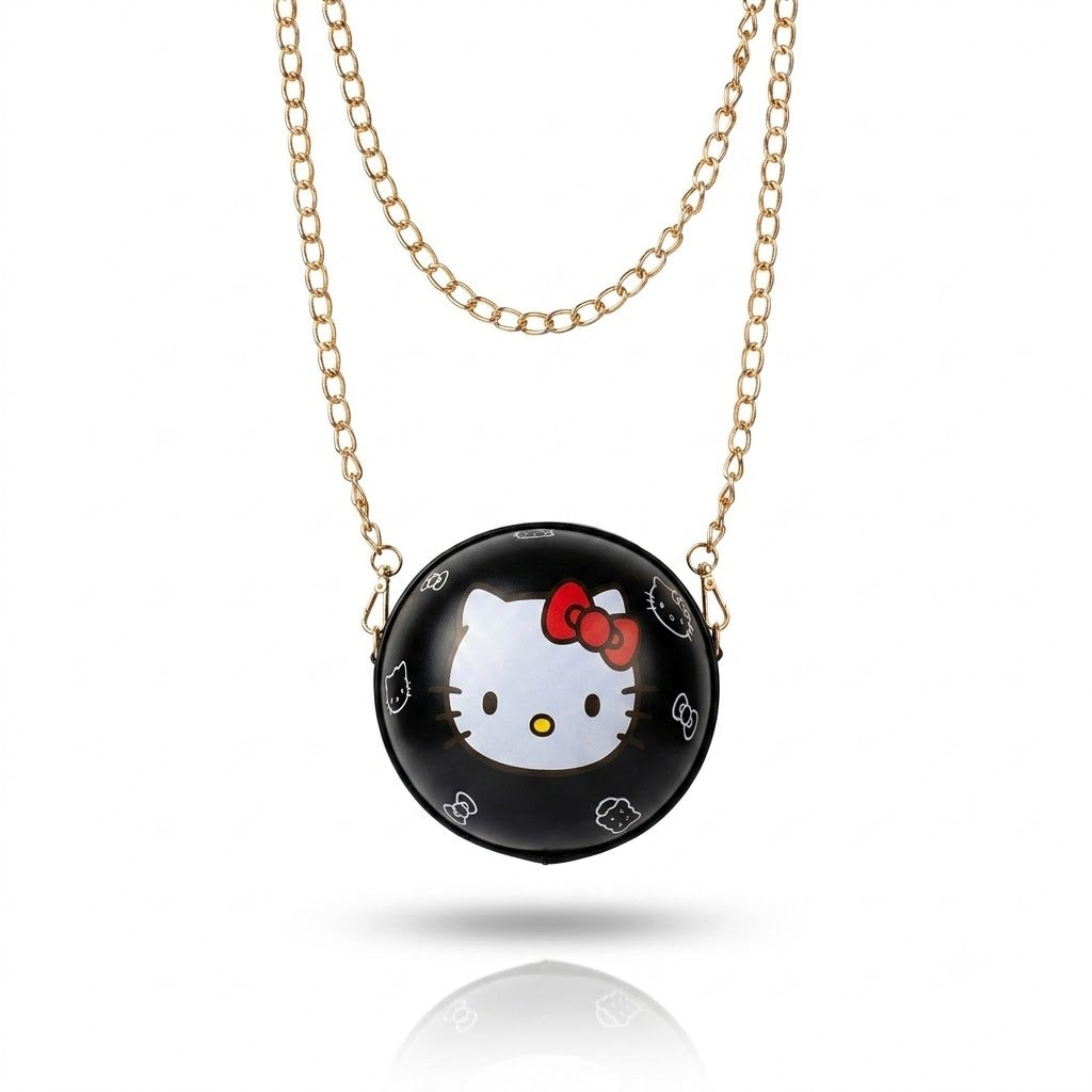 Cute Round Cartoon Kitty Sling Bag – Chain Strap Mini Crossbody Purse