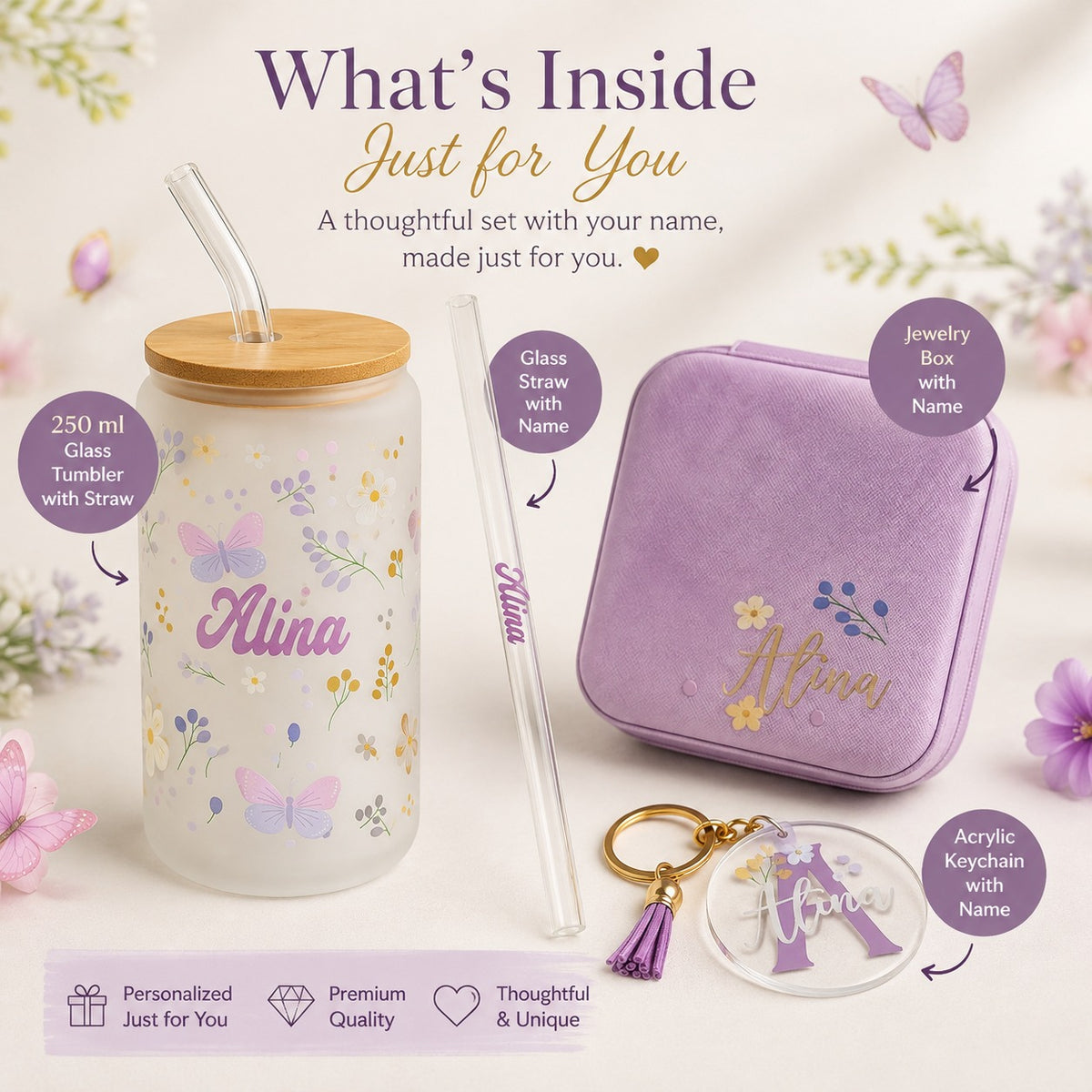 Personalized Glass Tumbler & Jewelry Box Gift Set – Custom Name Gifts