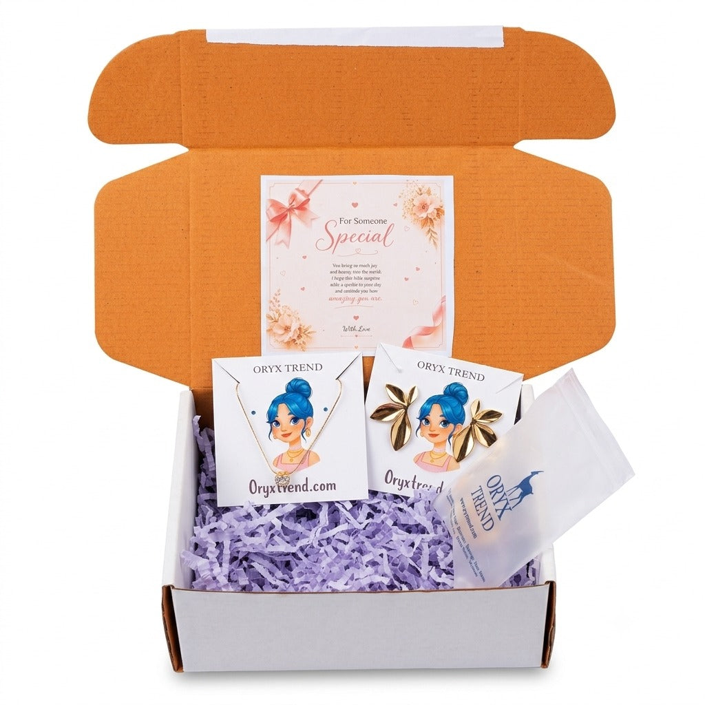 Gold Plated Anti tarnish Jewelry Gift Box Set – Necklace, Earrings & 3 Rings