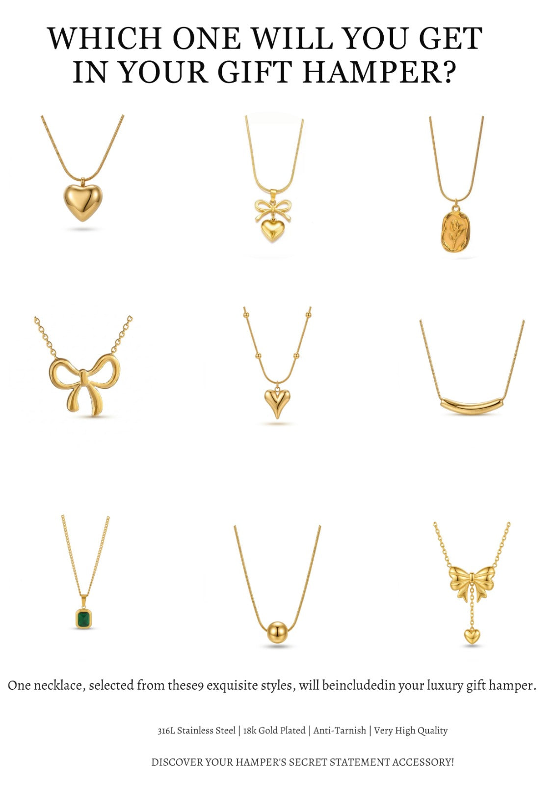 Gold Plated Anti tarnish Jewelry Gift Box Set – Necklace, Earrings & 3 Rings