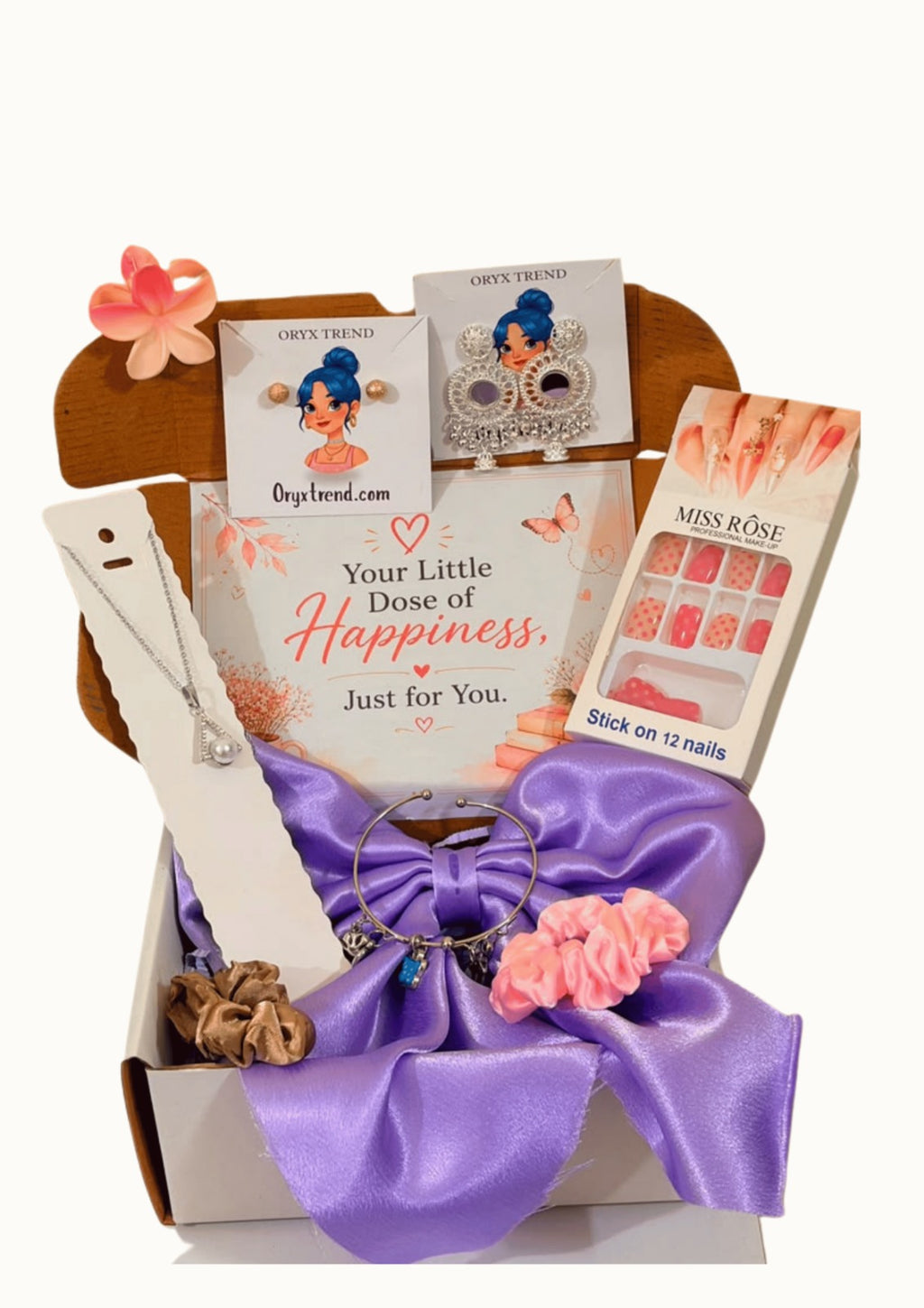 9-Piece Women's Fashion & Beauty Hamper – Jewelry, Hair Accessories & Press-On Nails