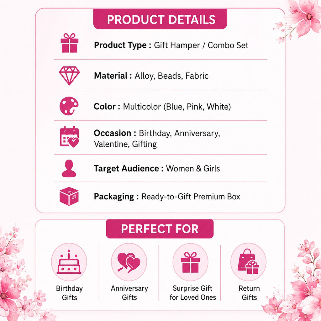 9-Piece Women's Fashion & Beauty Hamper – Jewelry, Hair Accessories & Press-On Nails