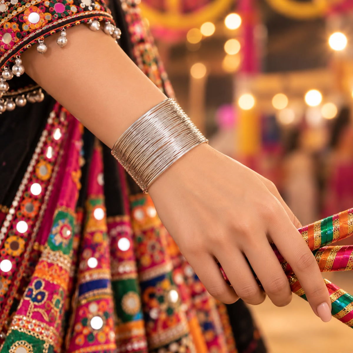 Silver Oxidised Multi Layer Bangle Bracelet for Women