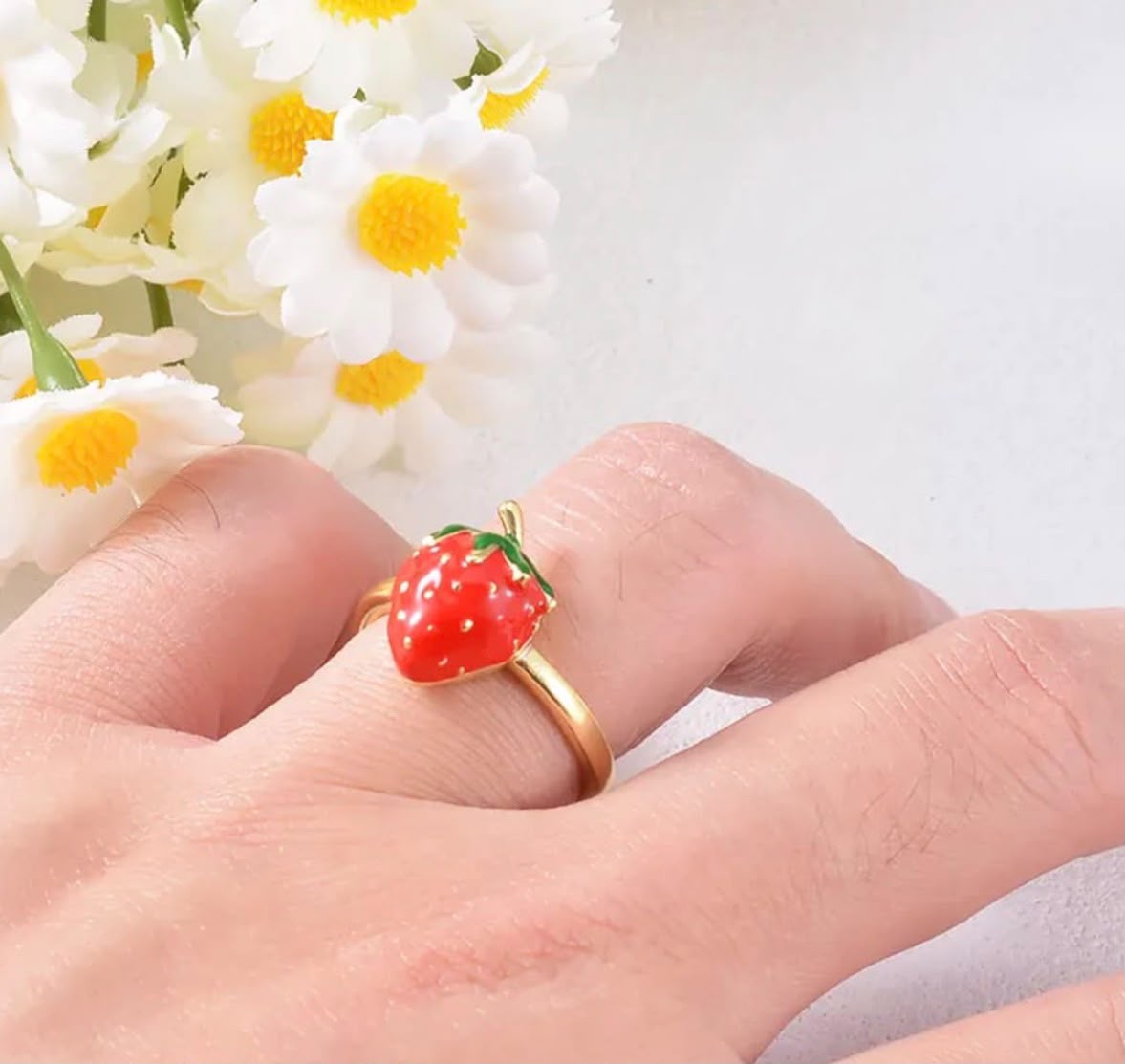 Strawberry Charm Ring for Women | Cute Gold-Plated Ring