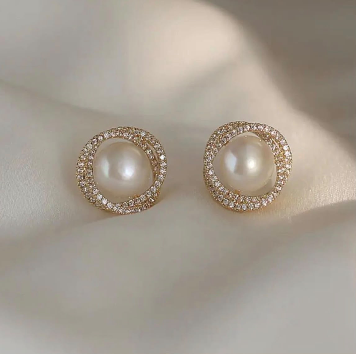 Elegant Pearl Stud Earrings for Women | Gold Tone Crystal Halo Earrings