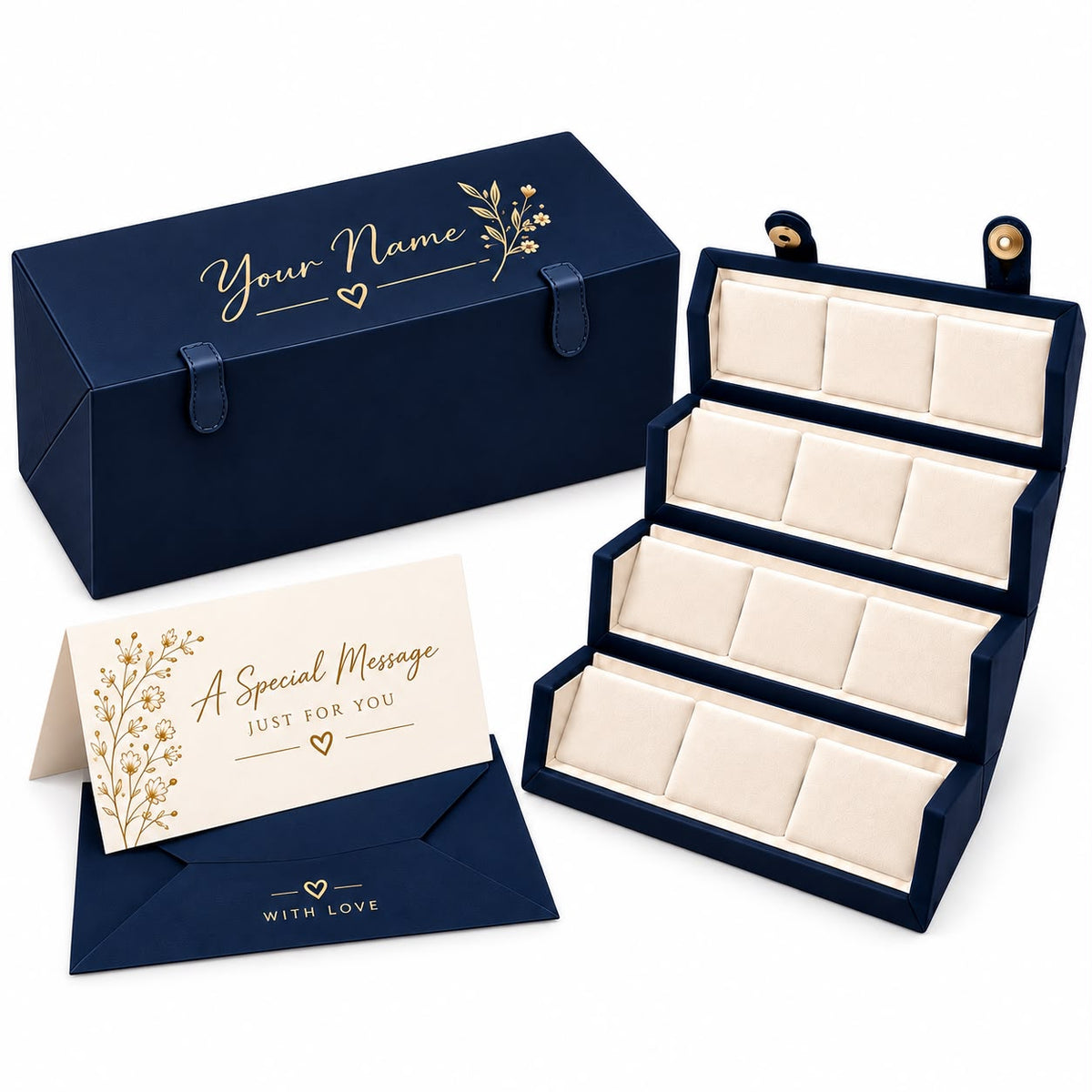 Personalized Jewelry Organizer Box – Elegant Gift for Women, Custom Name Jewelry Storage Case