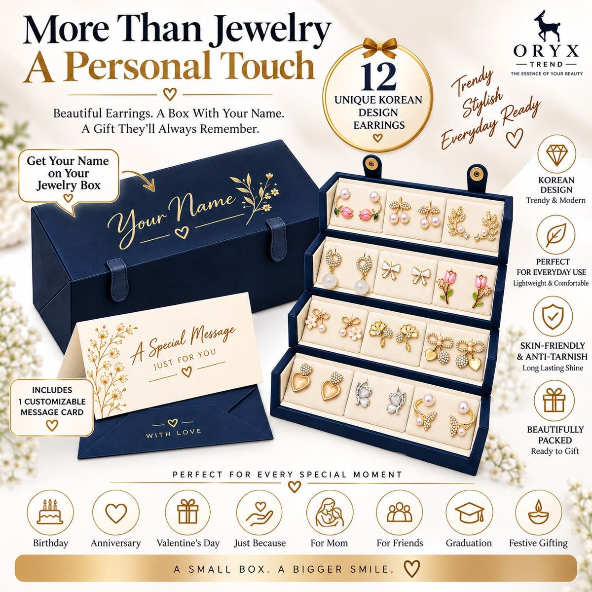 Personalized Jewelry Organizer Box – Elegant Gift for Women, Custom Name Jewelry Storage Case