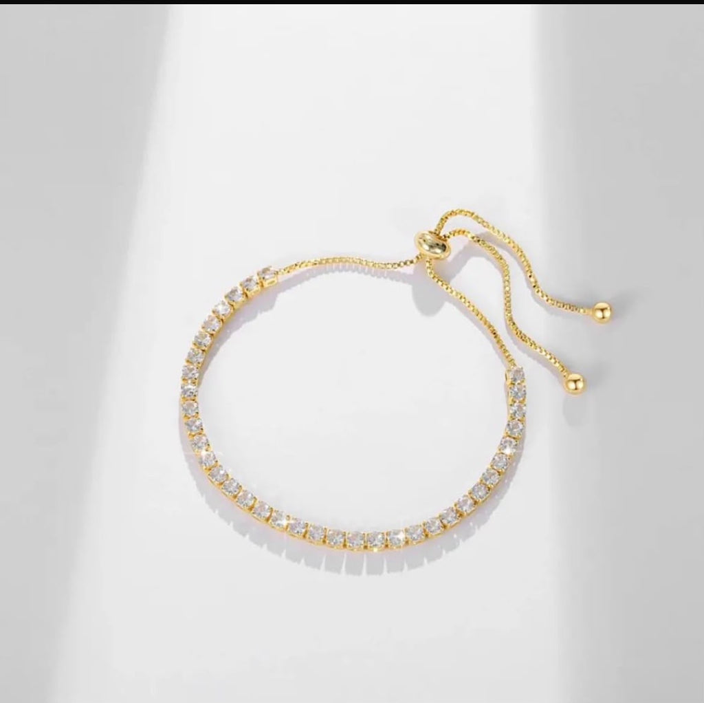Gold Plated Cubic Zirconia Tennis Bracelet – Adjustable Chain Bracelet for Women