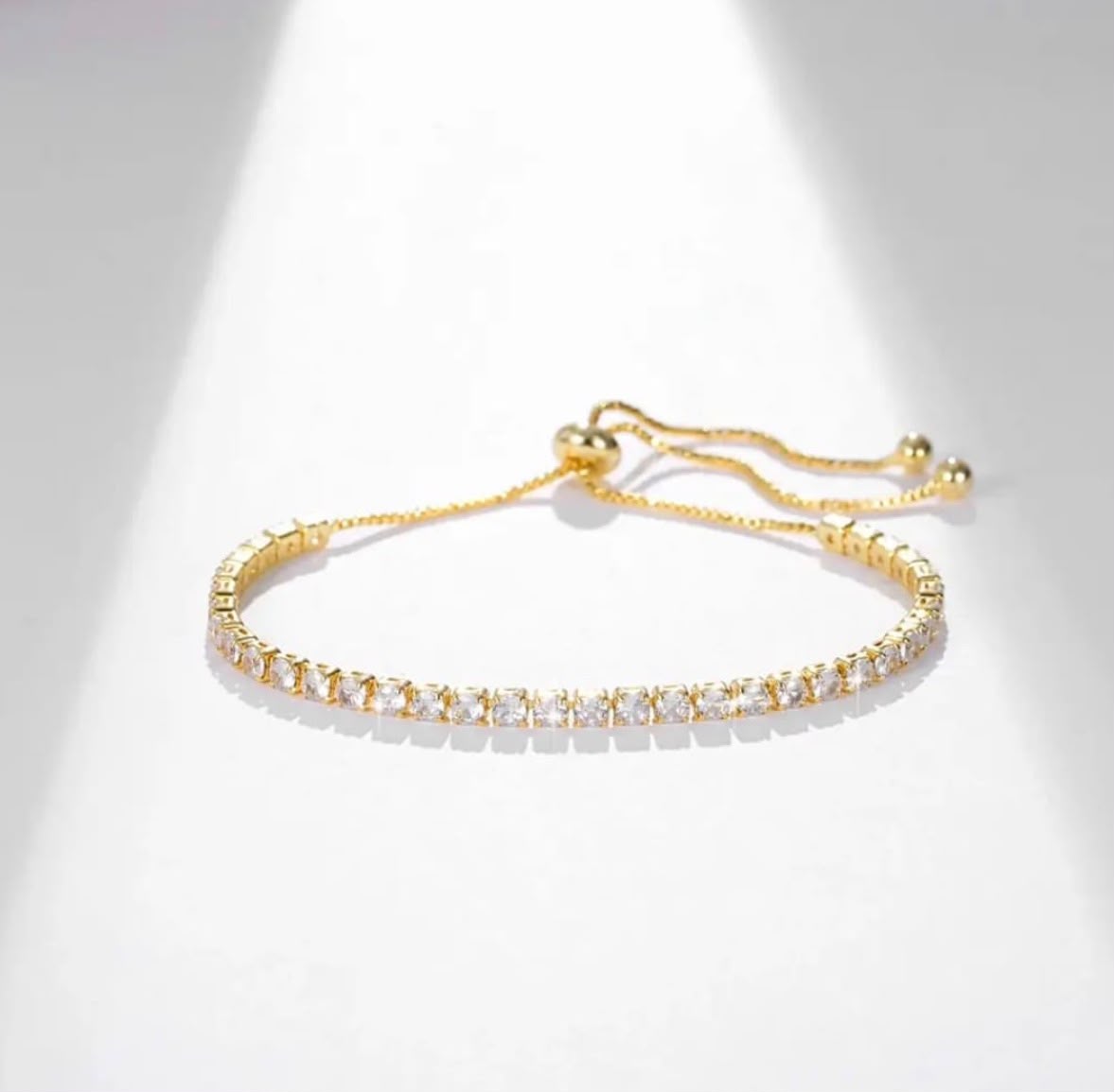 Gold Plated Cubic Zirconia Tennis Bracelet – Adjustable Chain Bracelet for Women