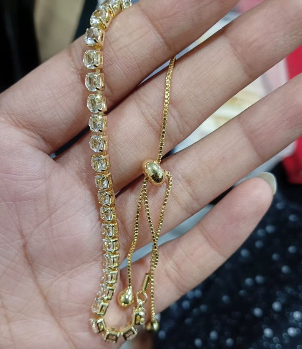 Gold Plated Cubic Zirconia Tennis Bracelet – Adjustable Chain Bracelet for Women